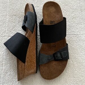 Birkenstock Black Two-Strap Cork Footbed Sandals